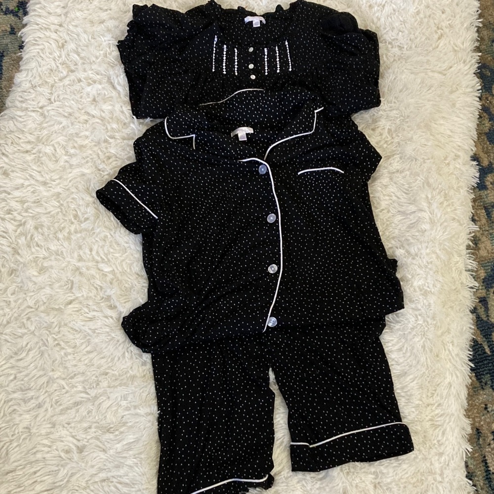Lot of 2 - Black Polka Dot Pajama Set and Nightgown